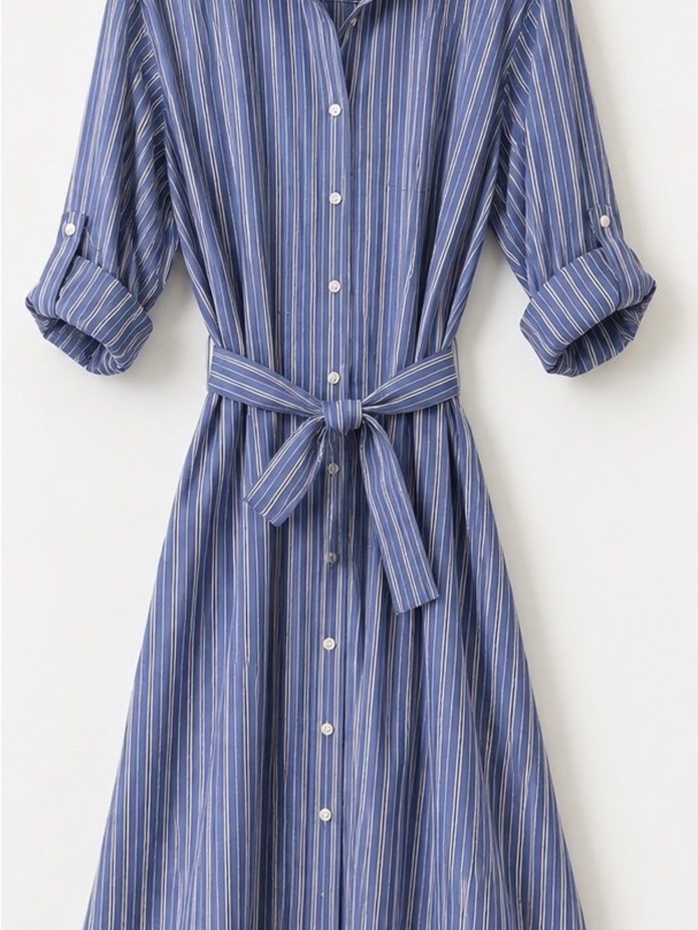 Ann Taylor Petite Blue Striped Belted Shirt Dress Size 12 NWT
